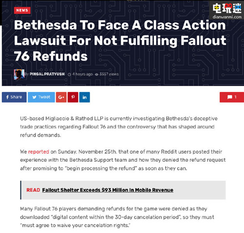 《輻射76》因游戲鼓掌或惹來(lái)官司？美國(guó)律師事務(wù)所計(jì)劃調(diào)查B社 IGN 輻射76 電玩迷資訊  第3張