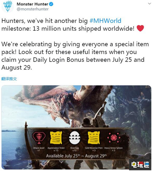 《怪物獵人：世界》全球銷量突破1300萬 官方送珠子 Steam Xbox One PS4 怪物獵人：世界 冰原 怪物獵人：世界 電玩迷資訊  第2張