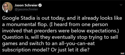 Kotaku稱谷歌Stadia預(yù)售量并未獲得成功 云游戲 Stadia Google 谷歌 電玩迷資訊 第2張 Kotaku稱谷歌Stadia預(yù)售量并未獲得成功 云游戲 Stadia Google 谷歌 電玩迷資訊 第2張