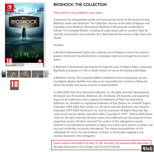 2K公開NS《生化奇兵合集》實(shí)體版需額外下載31GB內(nèi)容 幽浮2：收藏版 無主之地帥杰克合集 生化奇兵合集 Switch 任天堂SWITCH  第2張