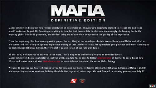 《四海兄弟：決定版》宣布跳票一個月至9月25日 PC XboxOne PS4 四海兄弟：決定版 黑手黨：決定版 電玩迷資訊  第2張