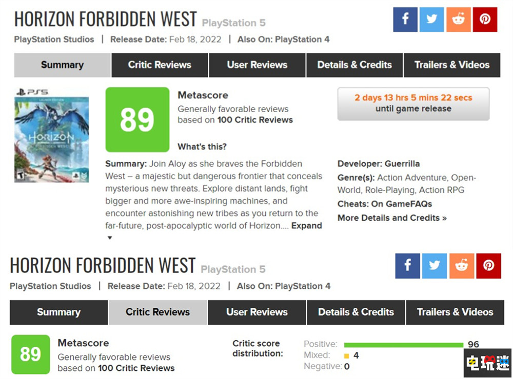 《地平線 西之絕境》MC：89分與初代齊平 瑕不掩瑜 索尼 PS4 PS5 地平線 西部禁域 地平線 西之絕境 索尼PS  第2張