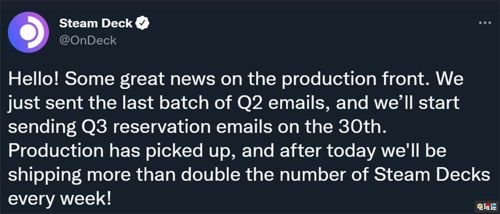 好起來了 V社宣布掌機(jī)Steam Deck每周產(chǎn)量翻倍 Valve 掌機(jī) Steam Deck Steam STEAM/Epic  第2張