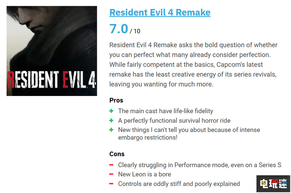 《生化危機(jī)4重制版》評(píng)分解禁 MC總分93 青出于藍(lán) 單機(jī)游戲 卡普空 里昂 生化4 生化危機(jī)4重制版 電玩迷資訊 第6張 《生化危機(jī)4重制版》評(píng)分解禁 MC總分93 青出于藍(lán) 單機(jī)游戲 卡普空 里昂 生化4 生化危機(jī)4重制版 電玩迷資訊 第6張