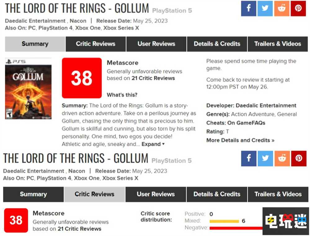 《魔戒：咕嚕》MTC只有38分：咕嚕不是問(wèn)題 游戲是問(wèn)題 潛行游戲 單機(jī)游戲 指環(huán)王 中土世界 魔戒：咕嚕 電玩迷資訊  第2張