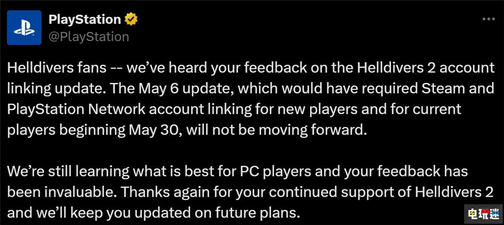 玩家的勝利:索尼取消《絕地潛兵2》PC版強制綁定PSN 索尼 PSN 多人游戲 Steam 絕地潛兵2 STEAM/Epic 第2張 玩家的勝利:索尼取消《絕地潛兵2》PC版強制綁定PSN 索尼 PSN 多人游戲 Steam 絕地潛兵2 STEAM/Epic 第2張