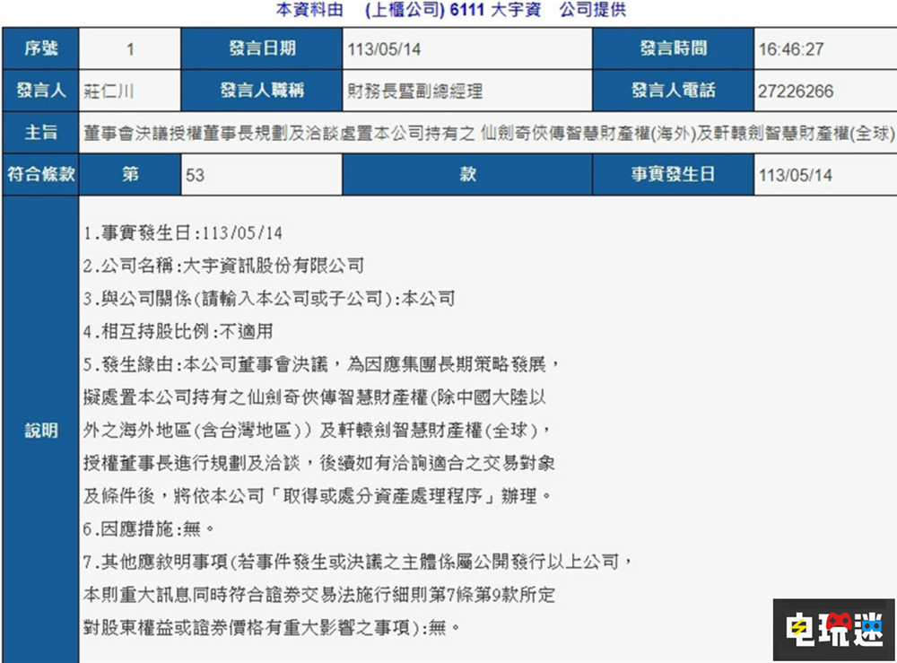 大宇5億賣掉《仙劍奇?zhèn)b傳》與《軒轅劍》 雙劍徹底易主 軒轅劍 仙劍奇?zhèn)b傳 大宇資訊 電玩迷資訊  第2張