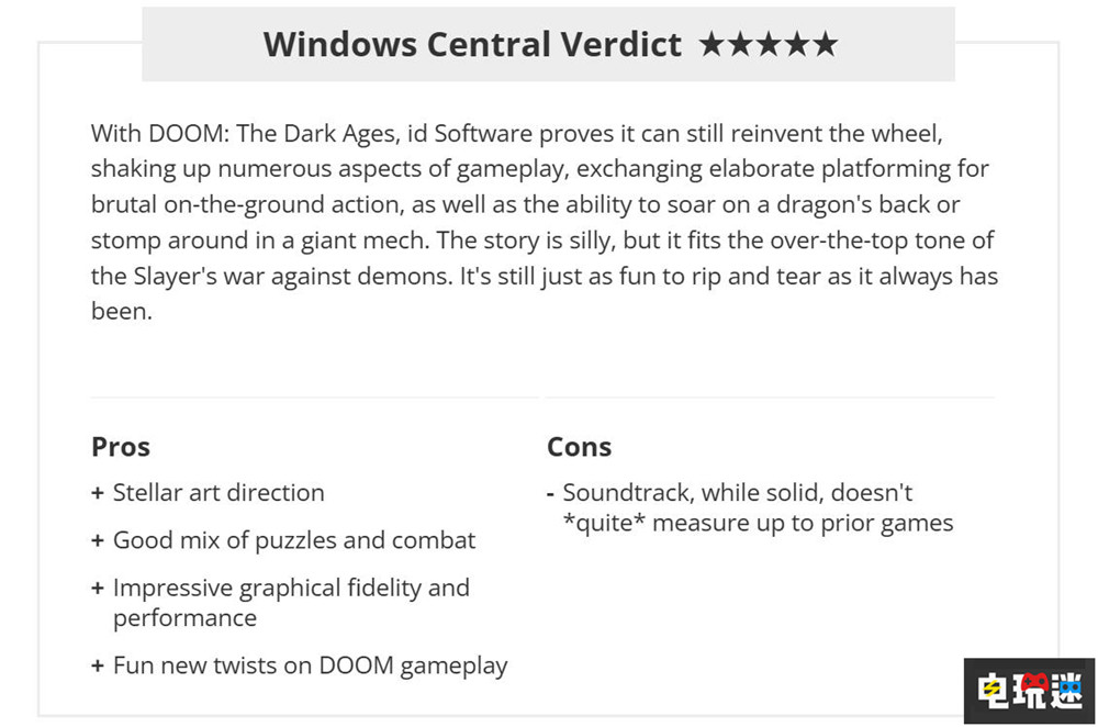 《毀滅戰(zhàn)士：黑暗時(shí)代》MTC綜分：85分 手撕惡魔依舊爽快 微軟 Xbox 游戲評(píng)分.FPS DOOM 黑暗時(shí)代 毀滅戰(zhàn)士 電玩迷資訊  第3張